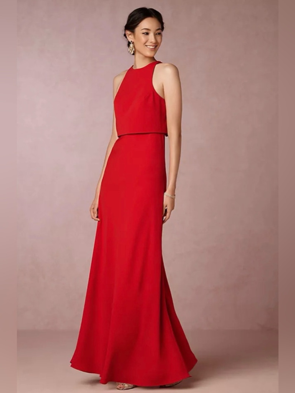 Jill Stuart Red Crepe Halter Evening Gown - Women’s Size 2